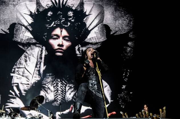 RIO DE JANEIRO, Brazil - 09 25 2015: ROCK IN RIO 2015 - The MOONSPELL + DERRICK GREEN Band performs at Sunset Stage on five days of the festival, during Rock in Rio 2015.  MarceloxCortes