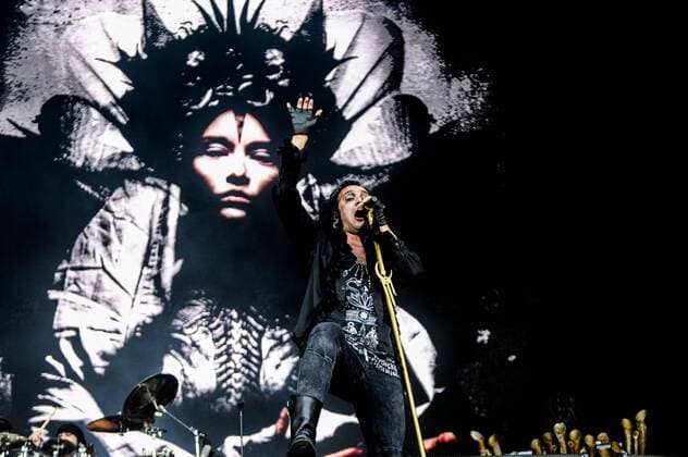 RIO DE JANEIRO, Brazil - 09 25 2015: ROCK IN RIO 2015 - The MOONSPELL + DERRICK GREEN Band performs at Sunset Stage on five days of the festival, during Rock in Rio 2015.  MarceloxCortes