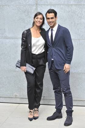 ENTERTAINMENT CELEBRITIES Mailand Fashion Week - Prominenz bei Giorgio Armani Modenschau Milan Fashion Week, Women Spring Summer 2016. Milano, Moda Donna, Primavera Estate 2016. GIORGIO ARMANI front row Pictured: Flavia Pennetta e Fabio Fognini  RiccardoxGiorrdanox Fotosicki