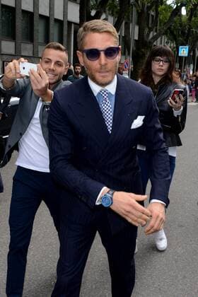 Milano, Guests arrivals at the Giorgio Armani fashion show, Milan Fashion week. Pictured: Lapo Elkann  Comi Terenghi