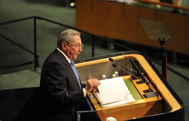 (150928) -- NEW YORK, Sept. 28, 2015 -- Raul Castro, president of Cuba s Council of State and the Council of Ministers, speaks at the 70th session of the United Nations General Assembly, at the United Nations headquarters in New York, the United States, on Sept. 28, 2015. The general debate of the 70th session of the United Nations General Assembly kicked off at the general assembly hall of the UN headquarters in New York on Monday. ) UN-NEW YORK-GENERAL DEBATE WangxLei 