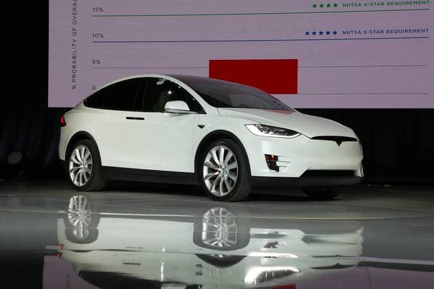 A Tesla Model X electric sports-utility vehicle is displayed during a presentation in Fremont, California, the United States, on Sept. 29, 2015. ) U.S.-AUTO-TESLA LiuxYilin 