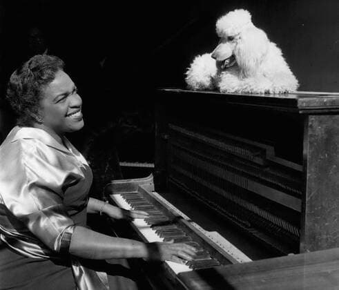 Dec. 26, 1978 - Winifred Atwell: Appreciative audience and stern critic: Her Pet Poodle Nino, likes to rest in the piano top while Winifred is pactising. - ZUMAk09_