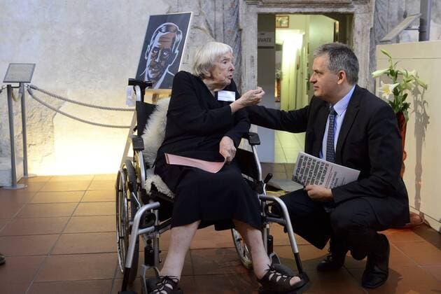 Russian human rights activist and winner of Vaclav Havel Human Rights Prize Lyudmila Alekseyeva (left) speaks with Czech Minister for Human Rights and Equal Opportunity Jiri Dienstbier during the conference called The Story of a Refugee: Europe of Dreams and Reality,in Prague, Czech Republic, on September 30, 2015. (CTKxPhoto MichalxKamaryt) CTKPhotoP201509300276401  kmt 5