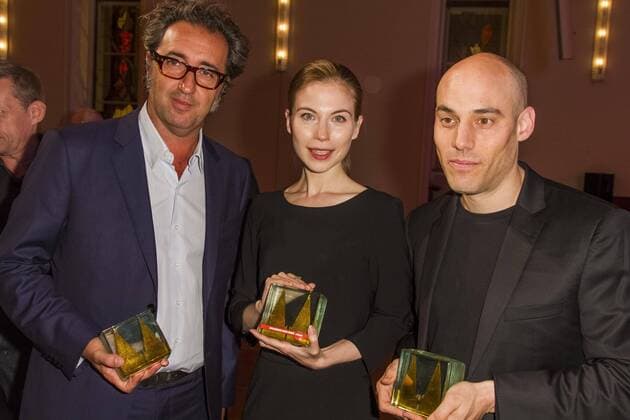 Paolo Sorrentino, Nora von Waldstätten, Joshua Oppenheimer bei der Preisverleihung der 25. Cologne Conference am 01.10.2015 in Köln. Preisverleihung der 25. Cologne Conference in Köln