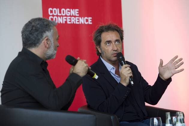 von links: Dominico La PORTA, Journalist, Filmjournalist, Paolo SORRENTINO, ITA, Regisseur, Schriftsteller, Autor, Werkstattgespraeche im Rahmen der Cologne Conference in Koeln, 01.10.2015.