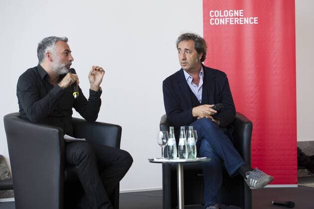 von links: Dominico La PORTA, Journalist, Filmjournalist, Paolo SORRENTINO, ITA, Regisseur, Schriftsteller, Autor, Werkstattgespraeche im Rahmen der Cologne Conference in Koeln, 01.10.2015.