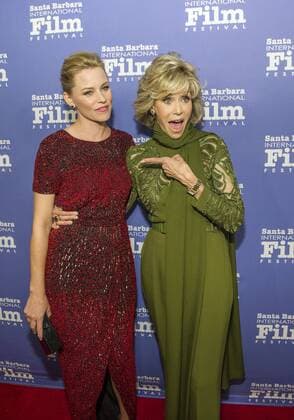 Oct. 3, 2015 - Santa Barbara, California, USA - Actresses Jane Fonda and Elizabeth Banks enjoy a light moment in the red carpet. Fonda was in town to receive the 10th annual Kirk Douglas Award for Excellence in Film presented by the Santa Barbara International Film Festival. The award is given to a lifelong contributor in the motion picture industry. Santa Barbara USA - ZUMAh13_