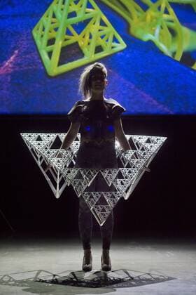 First 3D Print Fashion show fashion.stl within the Hackers Congress Parallel Polis 2015, in Prague, Czech Republic, on October 3, 2015. In the picture is model Lucids designed by Alzbeta Moreno. (CTKxPhoto VitxSimanek) CTKPhotoP201510030570101  VIS 004