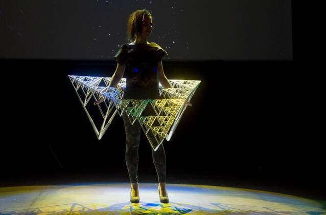 First 3D Print Fashion show fashion.stl within the Hackers Congress Parallel Polis 2015, in Prague, Czech Republic, on October 3, 2015. In the picture is model Lucids designed by Alzbeta Moreno. (CTKxPhoto VitxSimanek) CTKPhotoP201510030595101  VIS 010 K