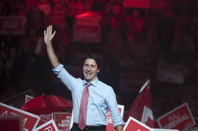 Oct. 4, 2015 - Brampton, toronto, Canda - Liberal Leader Justin Trudeau attended an election rally in the city of Brampton near Toronto, Canada on 4th October 2015...Thousands of Canadian flocked the auditorium in support of Justin Trudeau- The Prime Ministerial candidate of the Liberal Party of Canada for the Federal election scheduled for 19th October, 2015. Justin Trudeau was accompanied by his wife Sophie GrÃƒÂ©goire and his three children. Brampton Canda  - ZUMAn230