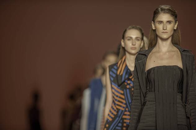 BELO HORIZONTE, MG - 06 10 2015: MINING TREND AUTUMN WINTER 2016 - Model for parade Grife Faven in the 17th edition of Trend Autumn Winter Mines 2016 06 to October 09 at Expominas - Avenida Amazonas, 6030 - Gameleira - BH - MG. .  Mour?oxPanda
