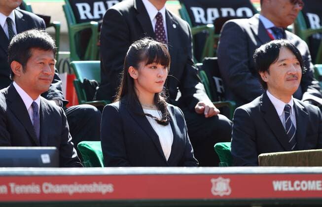 Princess Kiko and Prince Akishinomiya watch Joao Sousa vs Lopez Feliciano at the Rakuten Japan Open Tennis Championships 2015 at Ariake colosseum Tokyo Japan on 7 Oct 2015.  (peda002704)