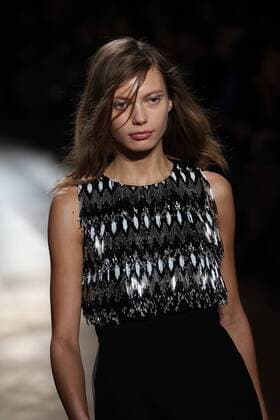 A model takes to the catwalk during the presentation of Yde s collection as part of the 2016 Spring-Summer ready-to-wear Fashion Week in Paris, on October 7, 2015.  PAR20151007106 MAYAxVIDON-WHITE
