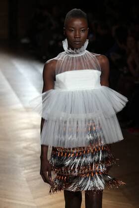 A model takes to the catwalk during the presentation of Yde s collection as part of the 2016 Spring-Summer ready-to-wear Fashion Week in Paris, on October 7, 2015.  PAR20151007107 MAYAxVIDON-WHITE
