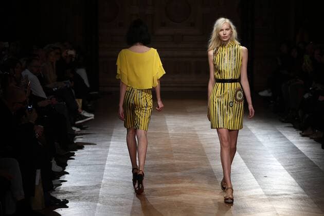 A model takes to the catwalk during the presentation of Yde s collection as part of the 2016 Spring-Summer ready-to-wear Fashion Week in Paris, on October 7, 2015.  PAR20151007109 MAYAxVIDON-WHITE