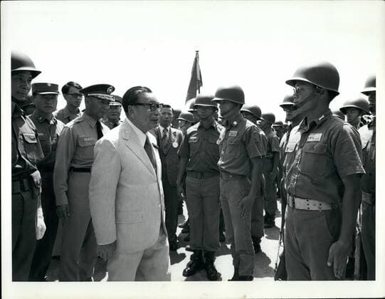Feb. 24, 1972 - Premier Chiang Ching-Kuo with cadets at Taichung, 1976 Taiwan. - ZUMAk09_
