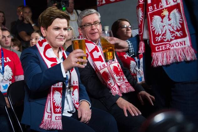 Beata Szydlo, PiS candidate for the Prime Minister post in the upcoming elections, watches Scotland vs Poland Euro 2016 qualifier Beata Szydlo, PiS candidate for the Prime Minister post in the upcoming elections, watches Scotland vs Poland Euro 2016 qualifier on October 8, 2015 in Warsaw, Poland. EN_01188775_0002 