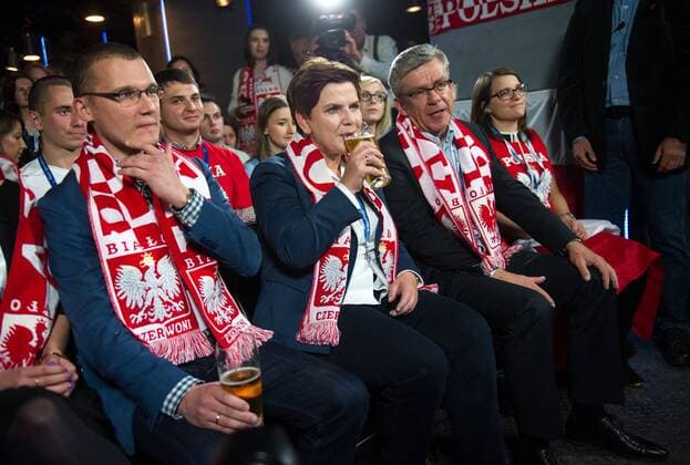 Beata Szydlo, PiS candidate for the Prime Minister post in the upcoming elections, watches Scotland vs Poland Euro 2016 qualifier Beata Szydlo, PiS candidate for the Prime Minister post in the upcoming elections, watches Scotland vs Poland Euro 2016 qualifier on October 8, 2015 in Warsaw, Poland. EN_01188775_0003 