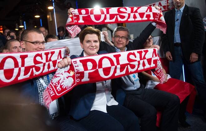 Beata Szydlo, PiS candidate for the Prime Minister post in the upcoming elections, watches Scotland vs Poland Euro 2016 qualifier Beata Szydlo, PiS candidate for the Prime Minister post in the upcoming elections, watches Scotland vs Poland Euro 2016 qualifier on October 8, 2015 in Warsaw, Poland. EN_01188775_0005 