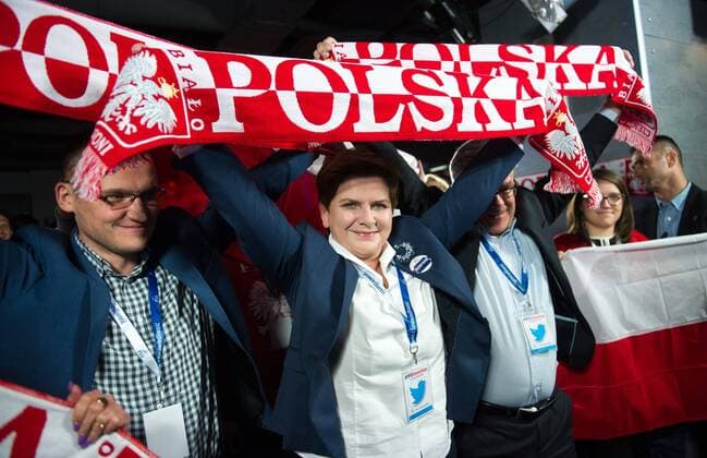 Beata Szydlo, PiS candidate for the Prime Minister post in the upcoming elections, watches Scotland vs Poland Euro 2016 qualifier Beata Szydlo, PiS candidate for the Prime Minister post in the upcoming elections, watches Scotland vs Poland Euro 2016 qualifier on October 8, 2015 in Warsaw, Poland. EN_01188775_0006 