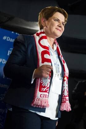 Beata Szydlo, PiS candidate for the Prime Minister post in the upcoming elections, watches Scotland vs Poland Euro 2016 qualifier Beata Szydlo, PiS candidate for the Prime Minister post in the upcoming elections, watches Scotland vs Poland Euro 2016 qualifier on October 8, 2015 in Warsaw, Poland. EN_01188775_0014 