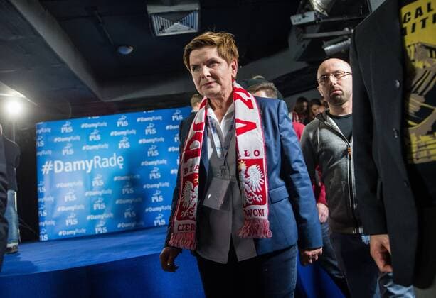 Beata Szydlo, PiS candidate for the Prime Minister post in the upcoming elections, watches Scotland vs Poland Euro 2016 qualifier Beata Szydlo, PiS candidate for the Prime Minister post in the upcoming elections, watches Scotland vs Poland Euro 2016 qualifier on October 8, 2015 in Warsaw, Poland. EN_01188775_0019 