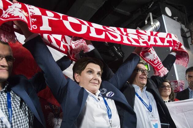 Oct. 8, 2015 - Warsaw, Poland - Beata Szydlo candidate the largest opposition party Law and Justice for Prime Minister of Poland, watching a football match Poland-Scotland, after a meeting with voters, on October 8, 2015, in Warsaw, Poland. Warsaw Poland  - ZUMAn230