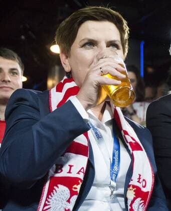Oct. 8, 2015 - Warsaw, Poland - Beata Szydlo candidate the largest opposition party Law and Justice for Prime Minister of Poland, watching a football match Poland-Scotland, after a meeting with voters, on October 8, 2015, in Warsaw, Poland. Warsaw Poland  - ZUMAn230