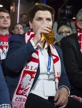 Oct. 8, 2015 - Warsaw, Poland - Beata Szydlo candidate the largest opposition party Law and Justice for Prime Minister of Poland, watching a football match Poland-Scotland, after a meeting with voters, on October 8, 2015, in Warsaw, Poland. Warsaw Poland  - ZUMAn230