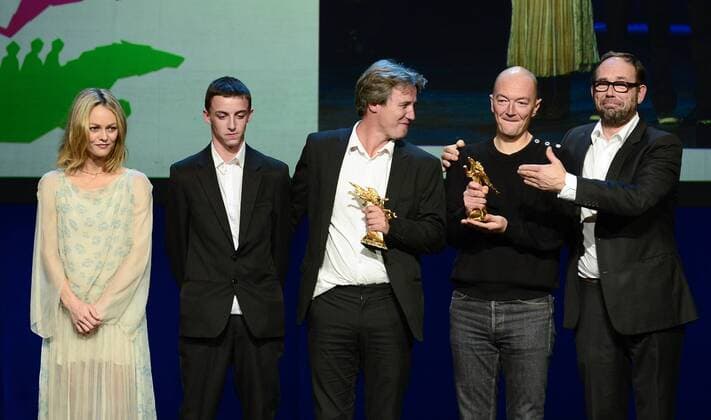 - NAMUR, BELGIUM: Actress Vanessa Paradis, Samuel Collardey and Olivier Gourmet are pictured during the Ceremonie des Bayard prize award ceremony at the 30th edition of the FIFF Festival Internationale du Film Francophone de Namur, Friday 09 October 2015, in Namur.  JOHNxTHYS 04717582