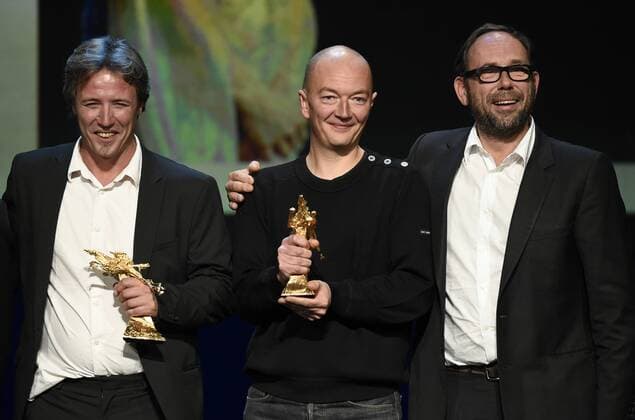 - NAMUR, BELGIUM: Samuel Collardey and Olivier Gourmet pictured during the Ceremonie des Bayard prize award ceremony at the 30th edition of the FIFF Festival Internationale du Film Francophone de Namur, Friday 09 October 2015, in Namur.  JOHNxTHYS 04717578