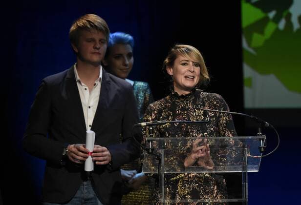- NAMUR, BELGIUM: Valerie Bournonville is pictured during the Ceremonie des Bayard prize award ceremony at the 30th edition of the FIFF Festival Internationale du Film Francophone de Namur, Friday 09 October 2015, in Namur.  JOHNxTHYS 04717604