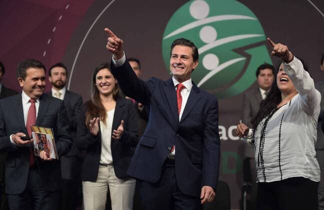 Image provided by shows Mexican President Enrique Pena Nieto attending the Entrepreneur National Week, in Mexico City, capital of Mexico, on Oct. 9, 2015. Pena Nieto claimed Friday that in the 34 months of his rule, 1,614 millons of jobs were created, a superior number compared to the same period in the last four administrations. ) (rhj) MEXICO-MEXICO CITY-POLITICS-PENA NIETO MEXICO SxPRESIDENCY 