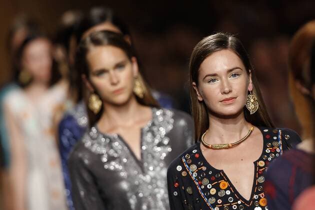 Oct. 10, 2015 - Lisbon, Portugal - Model presents spring summer 2016 creation by designer Christophe Sauvat during the 45rd edition of Moda Lisboa Fashion Week at the Patio da Gale on Terreiro do Paco Square in Lisbon on October 10, 2015. NURPHOTO CARLOS PALMA. Lisbon Portugal  - ZUMAn230