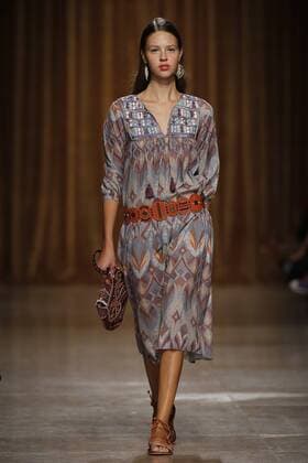 Oct. 10, 2015 - Lisbon, Portugal - Model presents spring summer 2016 creation by designer Christophe Sauvat during the 45rd edition of Moda Lisboa Fashion Week at the Patio da Gale on Terreiro do Paco Square in Lisbon on October 10, 2015. NURPHOTO CARLOS PALMA. Lisbon Portugal  - ZUMAn230