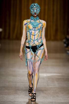 Oct. 10, 2015 - Lisbon, Portugal - Model presents spring summer 2016 creation by designer Valentim Quaresma during the 45rd edition of Moda Lisboa Fashion Week at the Patio da Gale on Terreiro do Paco Square in Lisbon on October 10, 2015. NURPHOTO CARLOS PALMA. Lisbon Portugal  - ZUMAn230