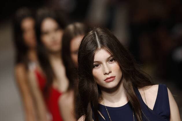 Oct. 10, 2015 - Lisbon, Portugal - Models present spring summer 2016 creation by designer Ricardo Preto during the 45rd edition of Moda Lisboa Fashion Week at the Patio da Gale on Terreiro do Paco Square in Lisbon on October 10, 2015. NURPHOTO CARLOS PALMA. Lisbon Portugal  - ZUMAn230