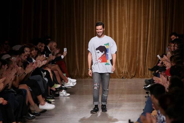 Oct. 11, 2015 - Lisbon, Portugal - The Portuguese fashion designer Pedro Pedro acknowledges cheers after presenting the Spring Summer 2016 creations during Lisbon Fashion Week - Moda Lisboa The Timers at the Patio da Gale on Terreiro do Paco Square in Lisbon on October 11, 2015. Lisbon Portugal  - ZUMAn230