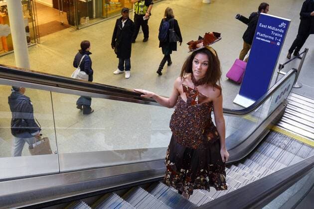 Oct. 12, 2015 - London, London, UK - London, UK. Models dressed in clothing made entirely from chocolate showcasing The Chocolate Show s fashion collection at St Pancras International station on Monday, 12 October, 2015. London UK  - ZUMAl94_