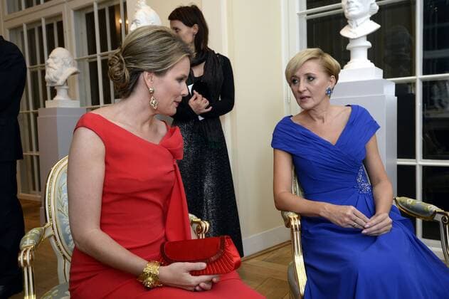 - WARSAW, POLAND: Queen Mathilde of Belgium and Poland s First Lady Agata Kornhauser-Duda pictured after a recital by an ensemble of the National Orchestra of Belgium, at the Royal Theatre of the Old Orangery in Warsaw, Poland, on the second day of a three days State Visit of Belgium in Poland, Wednesday 14 October 2015.  POOLxCHRISTOPHExLICOPPE 04721068