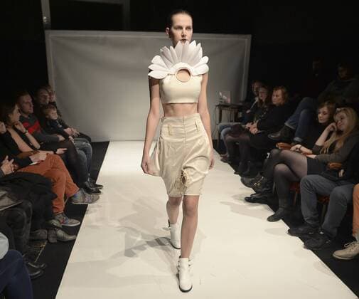 Oct. 15, 2015 - Krakow, Poland - A model displays Lidia Sajdak s collection during the Interdisciplinary Fashion Show at the 40th OFF CTR Festival, Theatre Barakah, Krakow, Poland. 16 October 2015. Photo by: Krakow Poland  - ZUMAn230