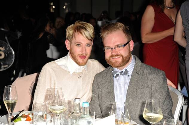 Stylist Lewis-Duncan Weedon and his partner, Glen Chapman attending the Tresor Paris Fashion Show at The Montcalm Hotel, in London. OCTOBER 15th 2015  TSTx153195