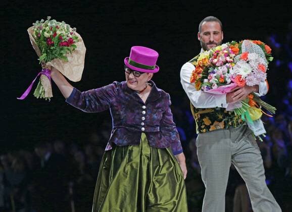 MOSCOW, RUSSIA. OCTOBER 16, 2015. Designer Elena Teplitskaya (L) acknowledges the audience following a fashion show for her spring summer 2016 collection, at Plus Size Fashion Weekend Show during the 34th Moscow Fashion Week in Gostiny Dvor. Artyom Geodakyan TASS  TS00FFDF
