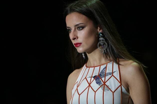 MOSCOW, RUSSIA. OCTOBER 17, 2015. A model showcases clothes during a catwalk show for Liza Romanuk s collection as part of the Moscow Fashion Week at Gostiny Dvor. Artyom Geodakyan TASS  TS010064