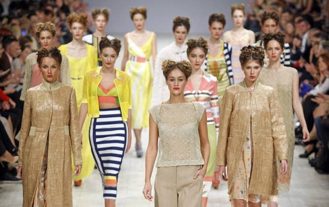 Oct. 17, 2015 - Kiev, Ukraine - Models presents a creation by Ukrainian designers VOROZHBYT and ZEMSKOVA during the Ukrainian Fashion Week in Kiev, Ukraine, 17 October 2015. The event presents Spring Summer 2016 collections by Ukrainian and international designers from 14 to 20 October. Kiev Ukraine - ZUMAg194