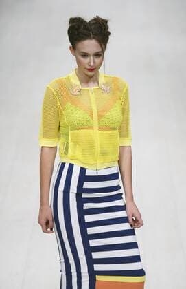 Oct. 17, 2015 - Kiev, Ukraine - A model presents a creation by Ukrainian designers VOROZHBYT and ZEMSKOVA during the Ukrainian Fashion Week in Kiev, Ukraine, 17 October 2015. The event presents Spring Summer 2016 collections by Ukrainian and international designers from 14 to 20 October. Kiev Ukraine - ZUMAg194