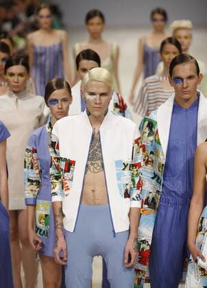 Oct. 18, 2015 - Kiev, Ukraine - A model presents a creation by Ukrainian designer MARYANA STESHENKO during the Ukrainian Fashion Week in Kiev, Ukraine,18 October 2015. The event presents Spring Summer 2016 collections by Ukrainian and international designers from 14 to 20 October. Kiev Ukraine - ZUMAg194