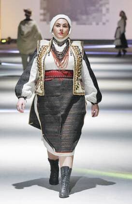 Oct. 18, 2015 - Kiev, Ukraine - A model in traditional ethnic ukrainian clothing presents a creation at presentation project VYTOKY (ORIGINS),devoted Ukrainian traditional culture,during the Ukrainian Fashion Week in Kiev, Ukraine,18 October 2015. The event presents Spring Summer 2016 collections by Ukrainian and international designers from 14 to 20 October. Kiev Ukraine - ZUMAg194