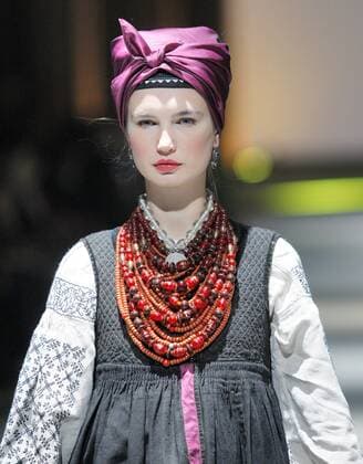 Oct. 18, 2015 - Kiev, Ukraine - A model in traditional ethnic ukrainian clothing presents a creation at presentation project VYTOKY (ORIGINS),devoted Ukrainian traditional culture,during the Ukrainian Fashion Week in Kiev, Ukraine,18 October 2015. The event presents Spring Summer 2016 collections by Ukrainian and international designers from 14 to 20 October. Kiev Ukraine - ZUMAg194